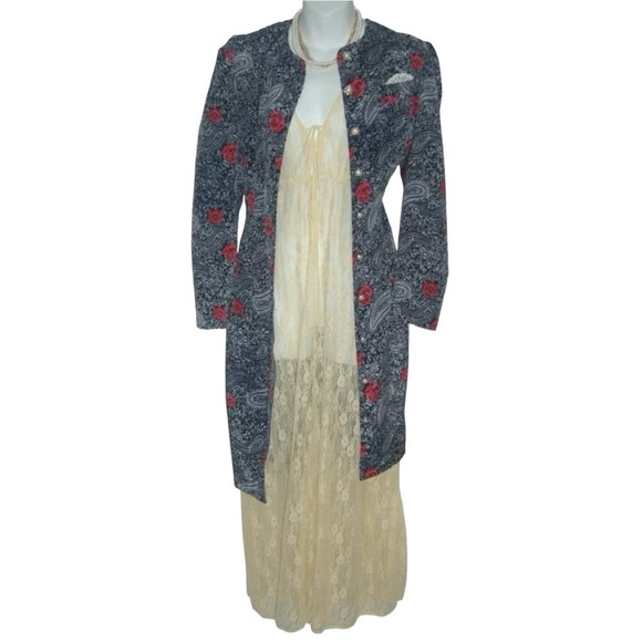 Vintage Petite Jazz Dress Duster Floral Pearl Buttons Paisley Boho Cottagecore - Picture 3 of 12